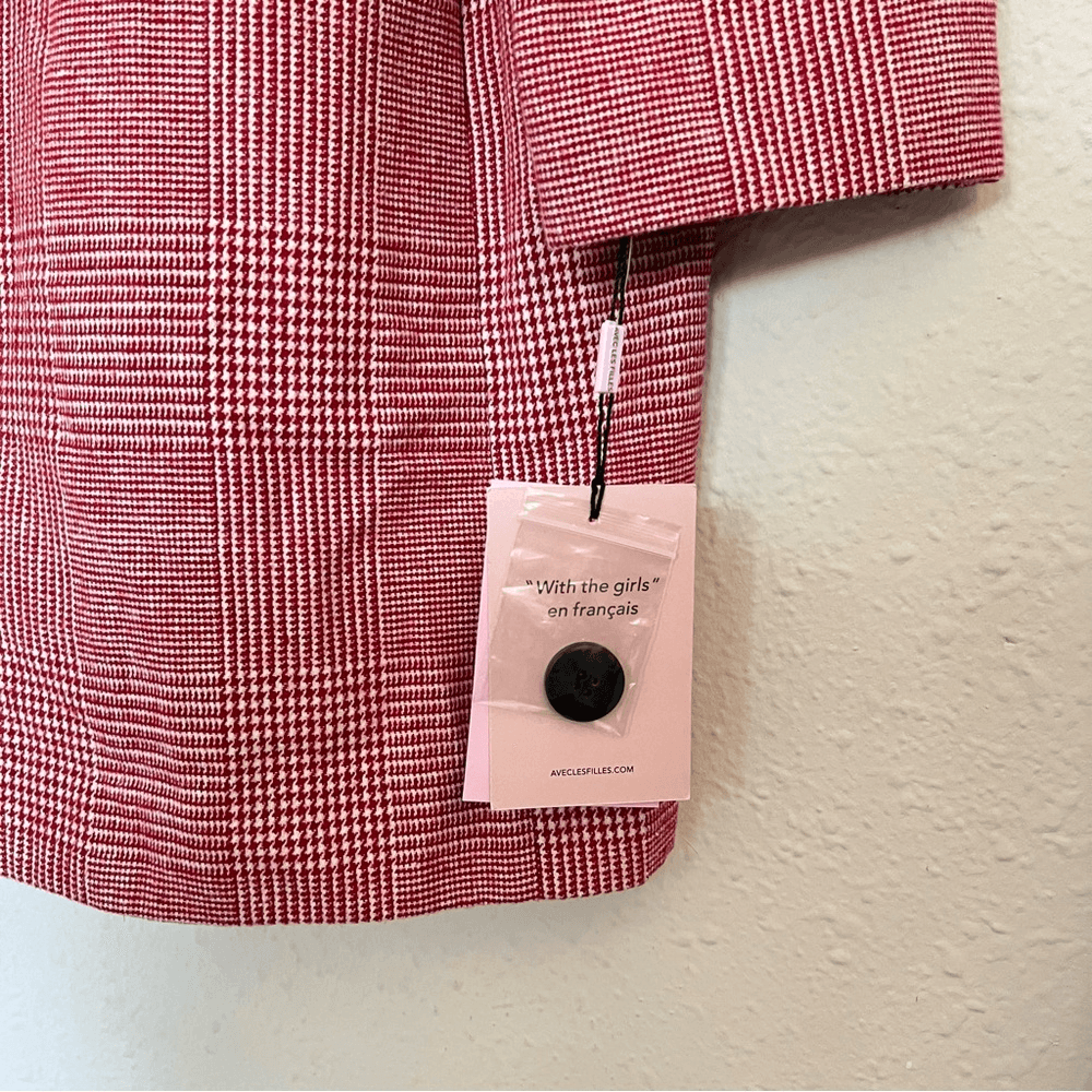 Anthropologie Avec Les Filles Red Houndstooth Plaid Longline Blazer NEW Size XL