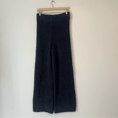 SKIMS Cozy Knit Fuzzy Teddy Sherpa Pants in Black Wide Leg Stretch Lounge