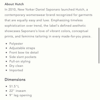 Anthropologie Hutch Satin Bow-Tie Jumpsuit NEW Size Small