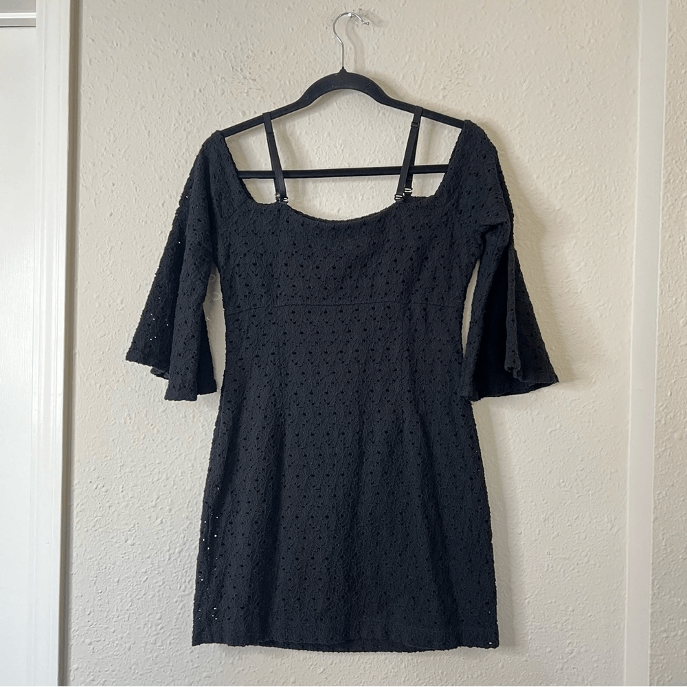 Free People Sophia Black Eyelet Crochet Mini Dress Bodycon Revolve