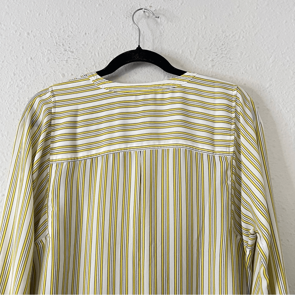 Talbots Stripe Shirt Popover Tunic Blouse Top Size Medium Long Sleeve Yellow