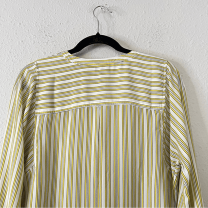 Talbots Stripe Shirt Popover Tunic Blouse Top Size Medium Long Sleeve Yellow