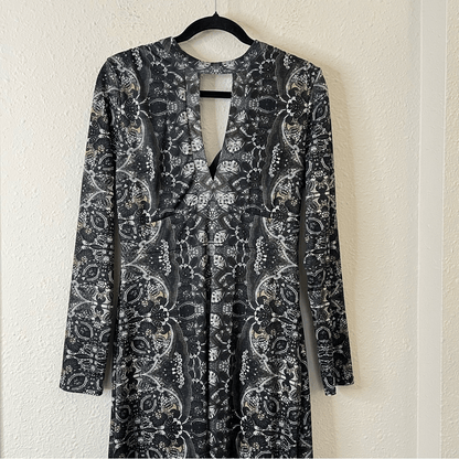 Free People Cabaret Paisley Floral Whimsical Cutout Maxi Long Sleeve Dress M