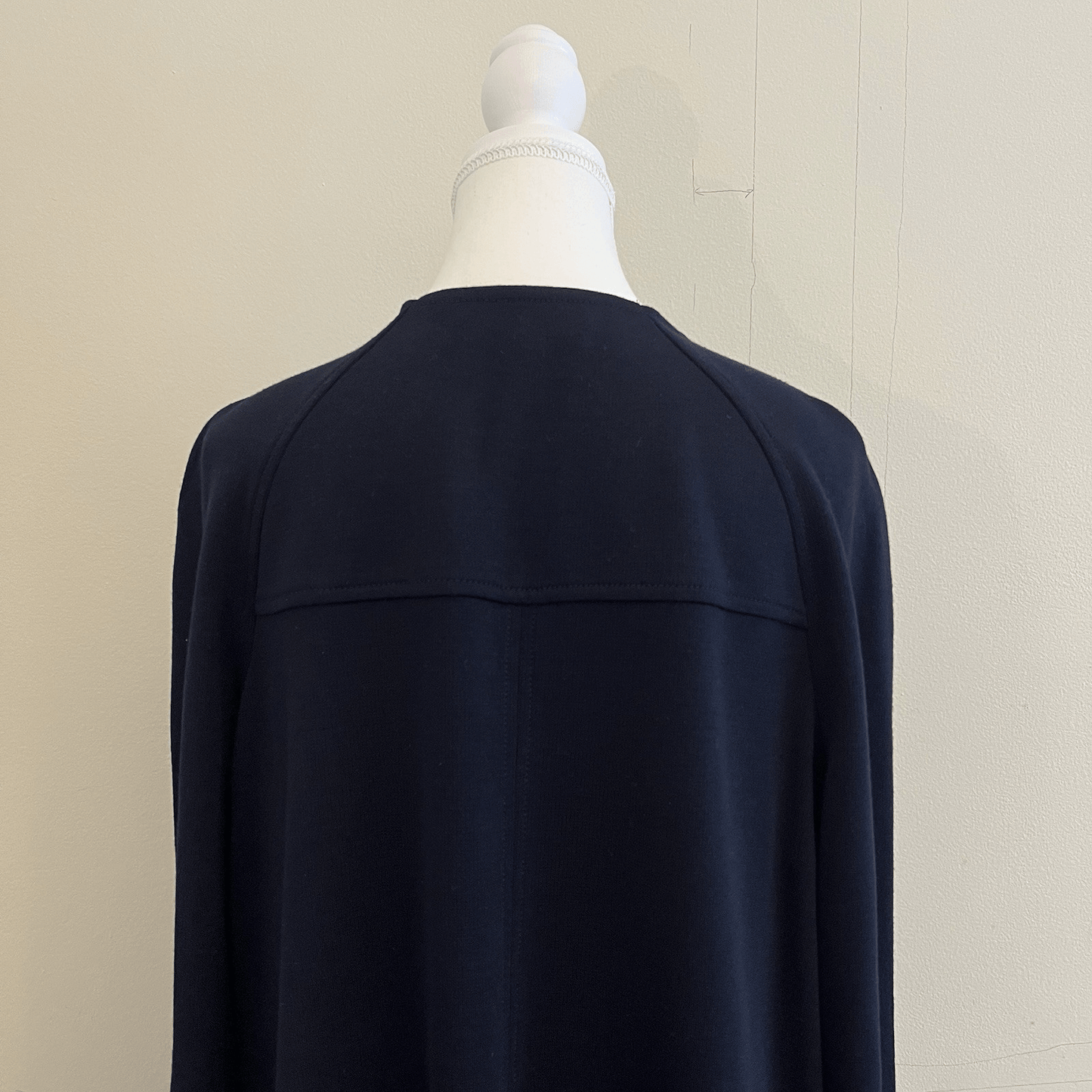 St. John Navy Blue Wool Blend Full Zip 3/4 Sleeve Knit Jacket Blazer Size Large