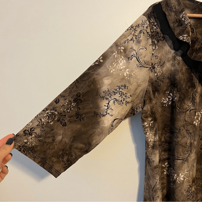 Dressbarn Brown Floral Ruffle V-Neck Blouse Top Plus Size 2X 3/4 Sleeve Y2K