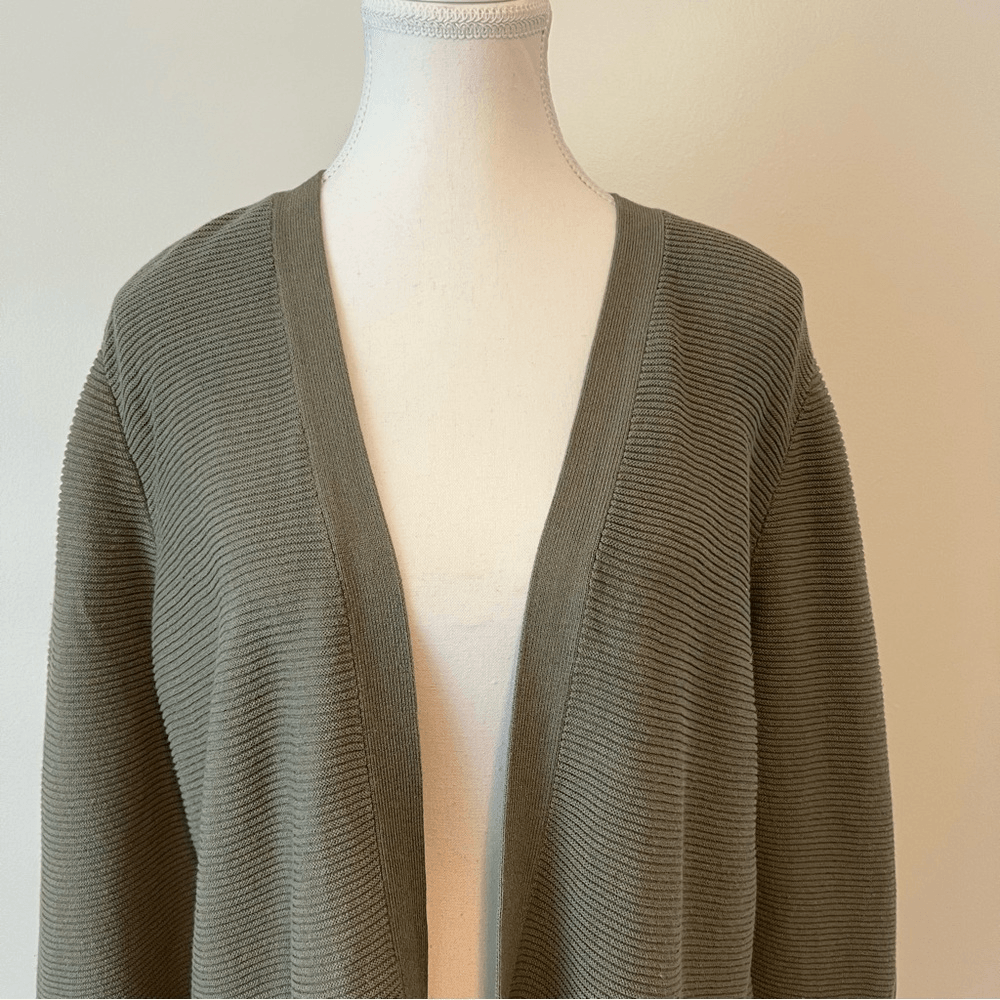 Chico’s Olive Green Open Front Cardigan Size Large Cotton