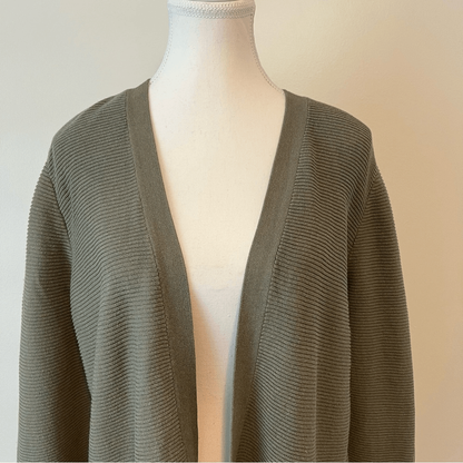 Chico’s Olive Green Open Front Cardigan Size Large Cotton