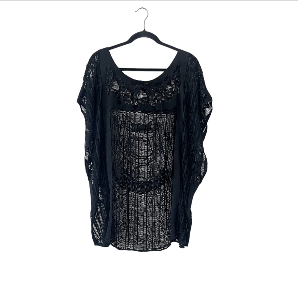 Black Lace Swim Cover Up Poncho Dress