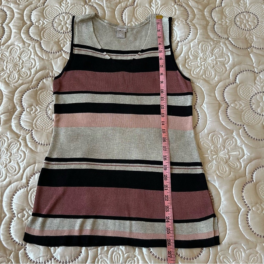 Chico’s Knit V-neck Sleeveless Striped Tank Top Size 0/Small