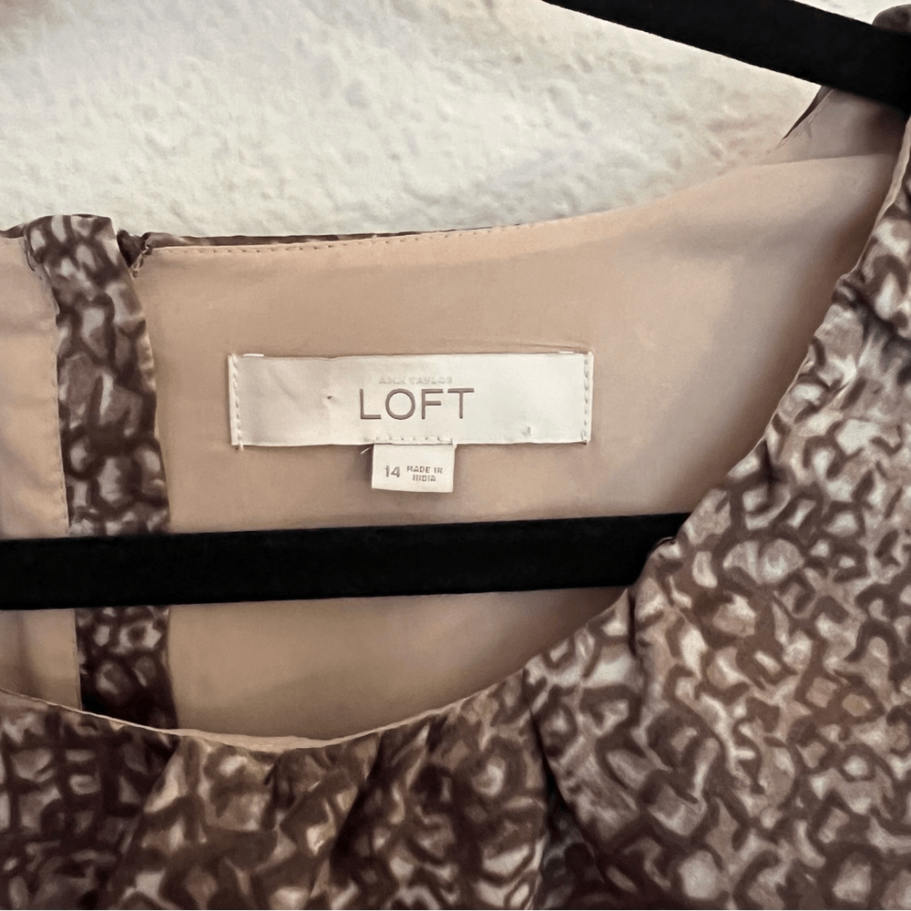 Ann Taylor LOFT Sleeveless Ruffle Printed Sheath Dress Size 14