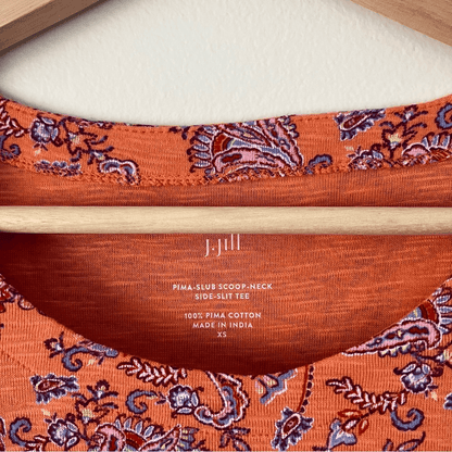 J. Jill Paisley Pima Slub Scoop Neck Tee Top Size XS