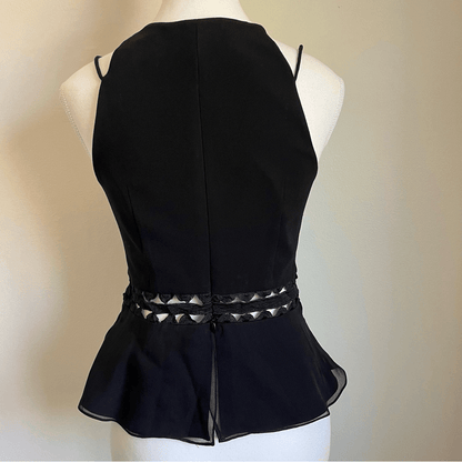 Jonathan Simkhai Lace Up Crepe Peplum Top in Black Size 2 Silk Trim