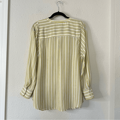 Talbots Stripe Shirt Popover Tunic Blouse Top Size Medium Long Sleeve Yellow
