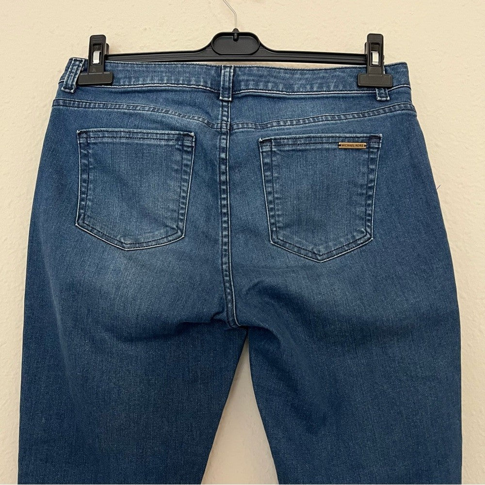 Michael Kors Medium Wash Izzy Skinny Jeans Raw Hem Size 8