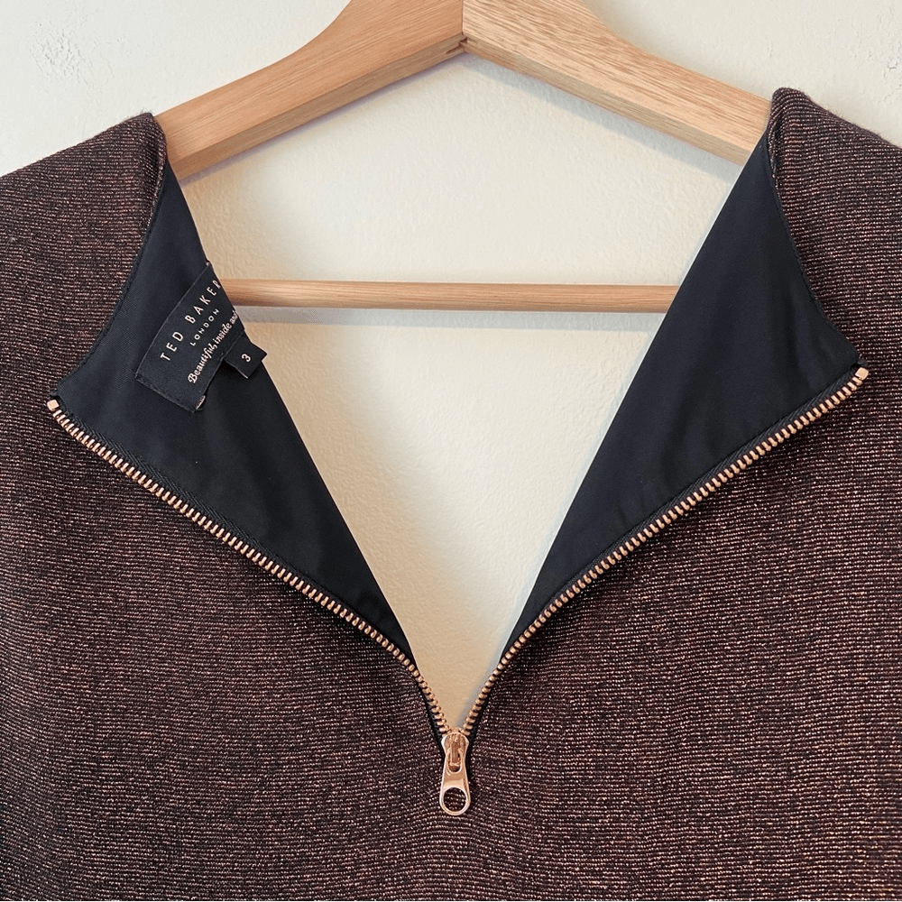 Ted Baker Lizzey Copper Metallic Long Sleeve Mini Dress Ted Size 3 US Size 8