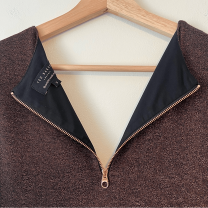 Ted Baker Lizzey Copper Metallic Long Sleeve Mini Dress Ted Size 3 US Size 8