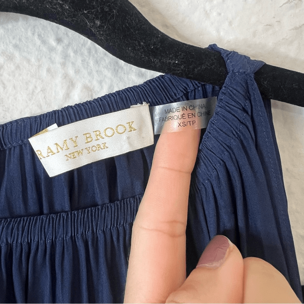 Ramy Brooks Lauren Cold Shoulder Blouse Navy Blue Size XS Long Sleeve