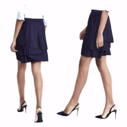Banana Republic Layered Pleated Navy Blue Mini Skirt NEW Size 14