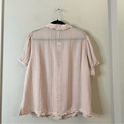 Anthropologie Romilly Boho Top Button-up Pink Embroidery NEW Plus Size 1X