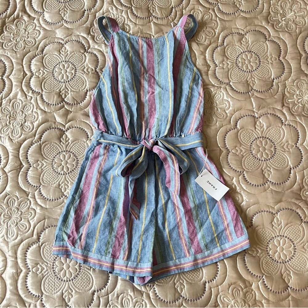 Frame Linen Striped Romper NEW Size Small