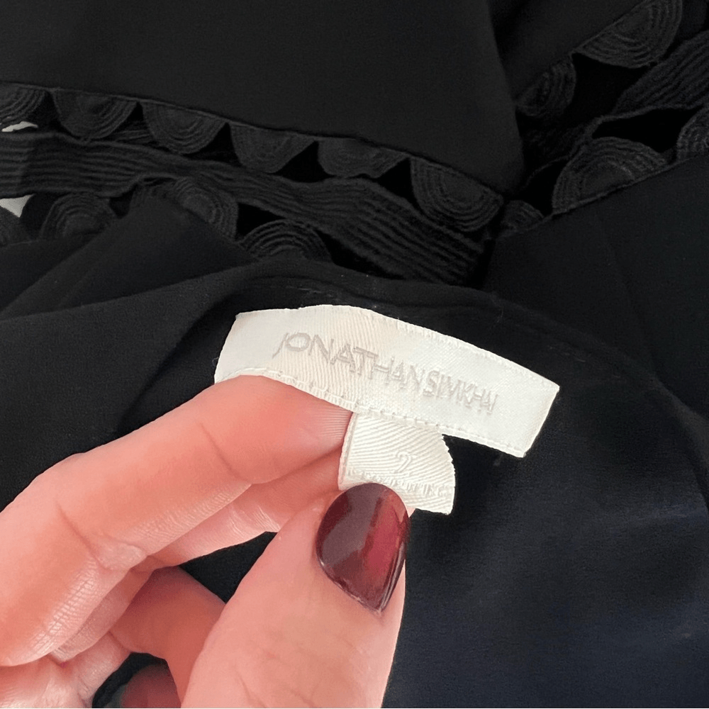 Jonathan Simkhai Lace Up Crepe Peplum Top in Black Size 2 Silk Trim