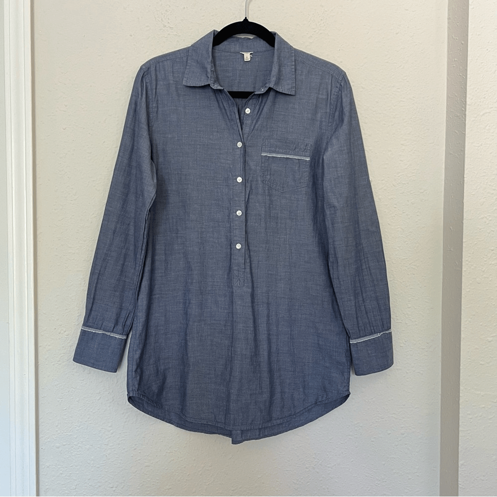 J. Crew Chambray Convertible Sleeve Cotton Half Button Down Shirt Size Small