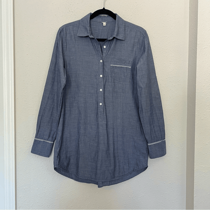 J. Crew Chambray Convertible Sleeve Cotton Half Button Down Shirt Size Small