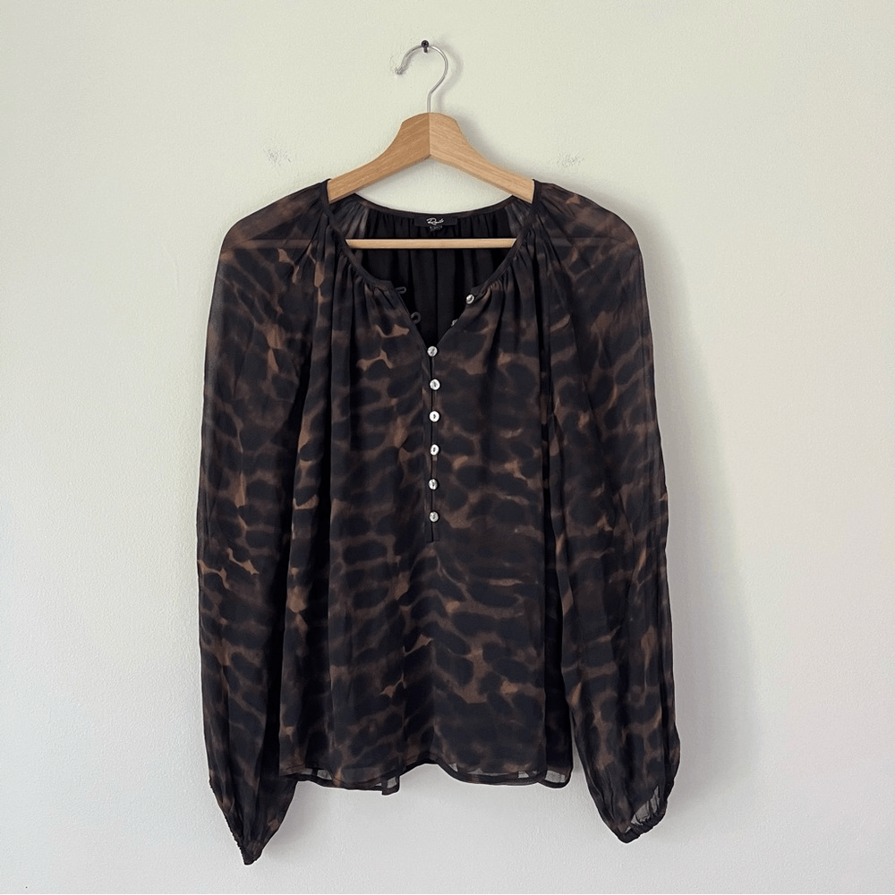 RAILS Indi Umber Leopard Long Sleeve Boho Blouse Size Medium