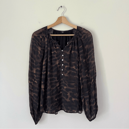RAILS Indi Umber Leopard Long Sleeve Boho Blouse Size Medium