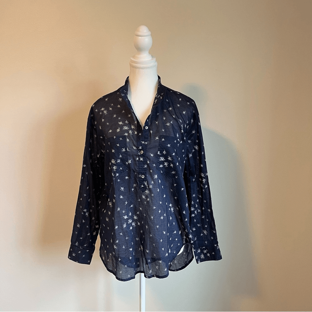 Madewell Blue Collarless Popover Shirt Rosebud Navy Blue Size Small