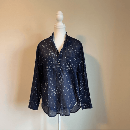 Madewell Blue Collarless Popover Shirt Rosebud Navy Blue Size Small