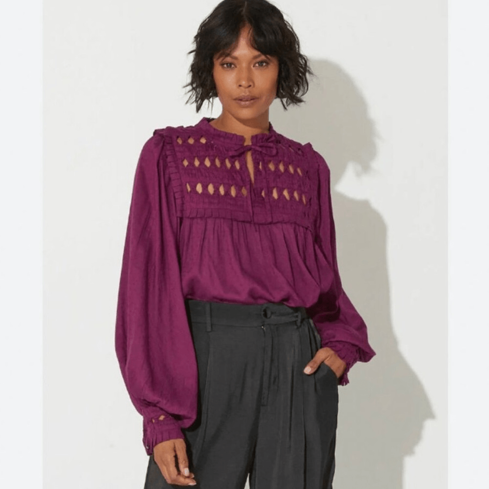 CLEOBELLA Sabella Peasant Blouse in Aubergine NEW Size Small