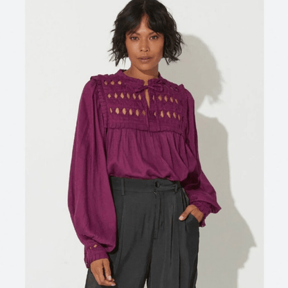 CLEOBELLA Sabella Peasant Blouse in Aubergine NEW Size Small