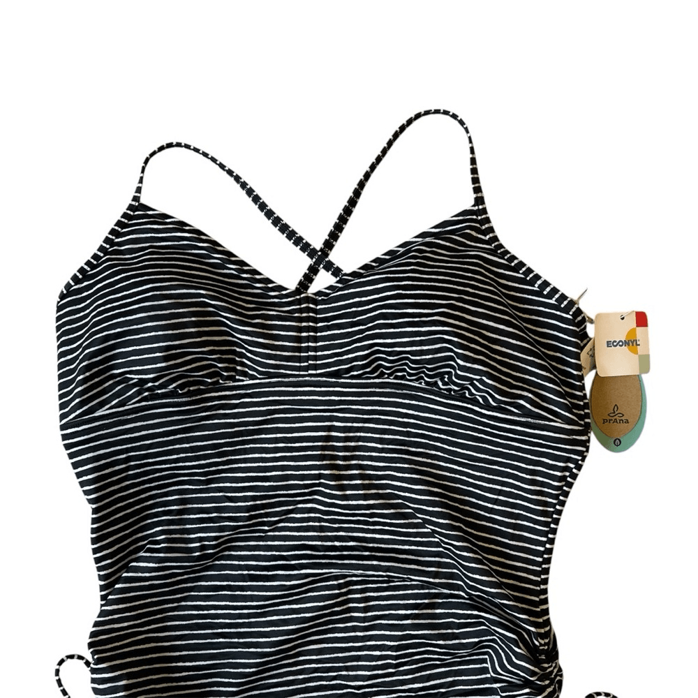 Prana Moorea Striped One Piece Swimsuit NEW Size XL Black White