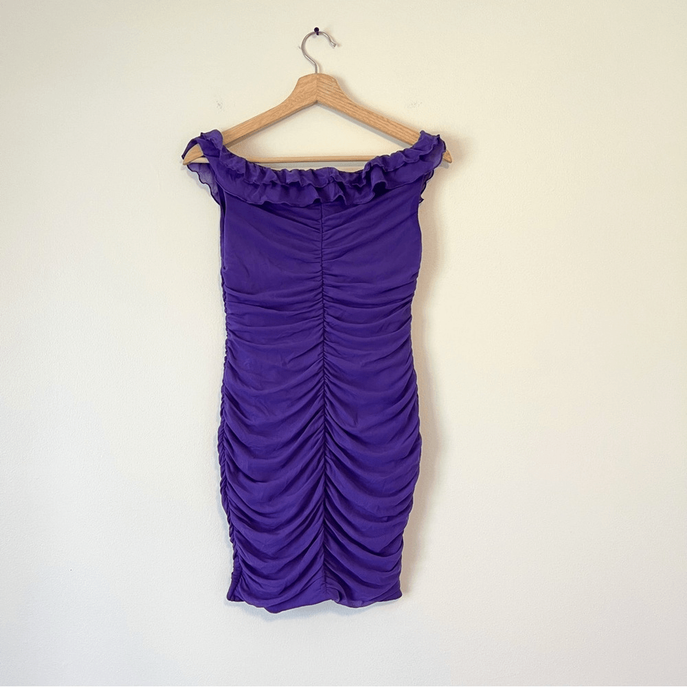 Oh Polly Philia Ruffle Ruched Mini Dress in Violet Purple Size 8 Bodycon
