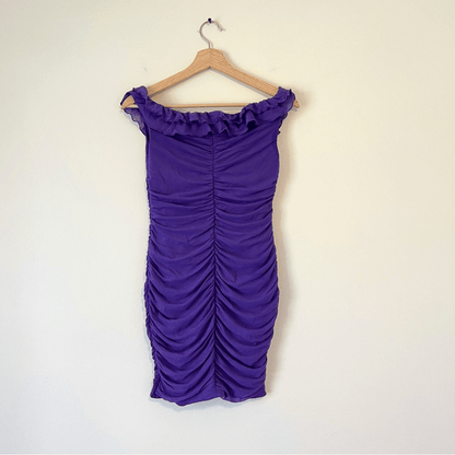 Oh Polly Philia Ruffle Ruched Mini Dress in Violet Purple Size 8 Bodycon