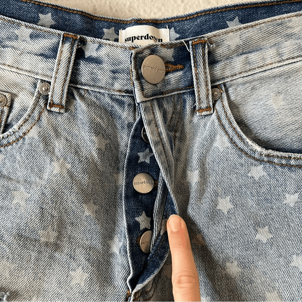 SUPERDOWN Revolve Kenzie Star Print Distressed Denim Jean Shorts High Rise