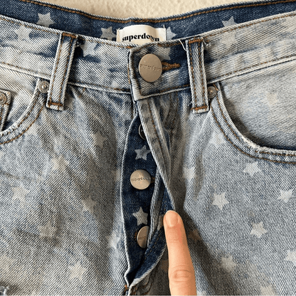 SUPERDOWN Revolve Kenzie Star Print Distressed Denim Jean Shorts High Rise