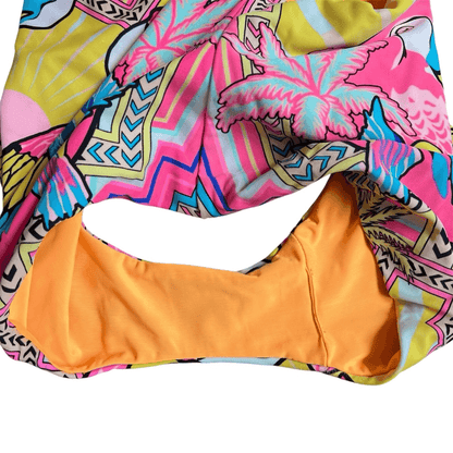 Mara Hoffman Parrot Tropical One Piece Swimsuit Size Large Cutout Pink Yellow