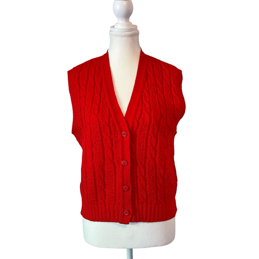Vintage Pendleton Sweater Vest Women’s Sz Small Virgin Wool Cable Knit Red Retro