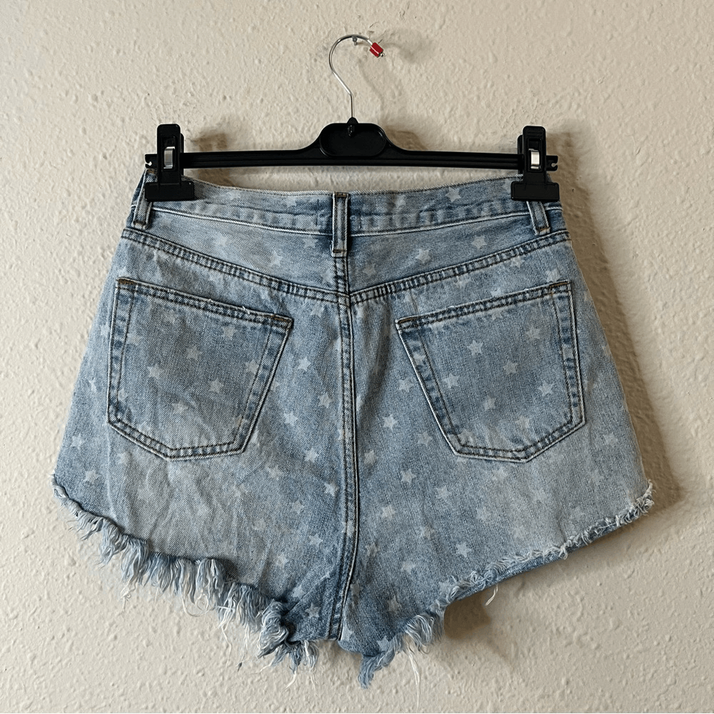 SUPERDOWN Revolve Kenzie Star Print Distressed Denim Jean Shorts High Rise