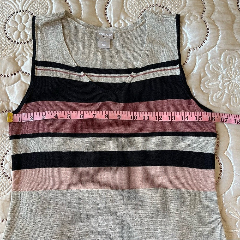 Chico’s Knit V-neck Sleeveless Striped Tank Top Size 0/Small