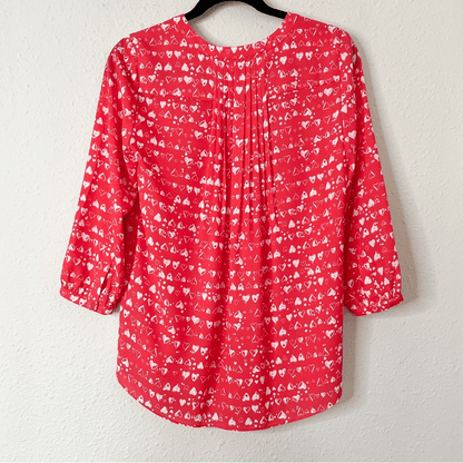 NYDJ Heart Prrinted Half Placket 3/4 Sleeve Blouse Size XS