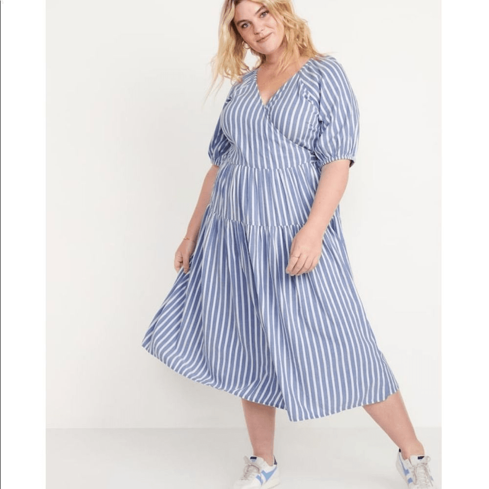 Old Navy Waist-Defined Striped Tie-Belt Midi Wrap Dress NEW Plus Size 4X