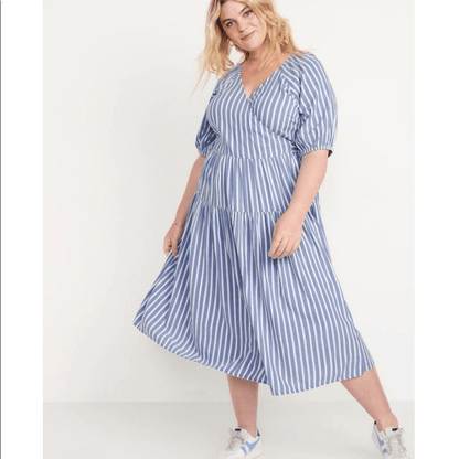 Old Navy Waist-Defined Striped Tie-Belt Midi Wrap Dress NEW Plus Size 4X