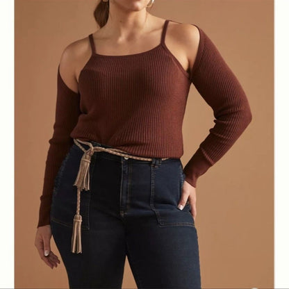 Anthropologie Ribbed Cut-Out Sweater Top NEW Plus Size 3X