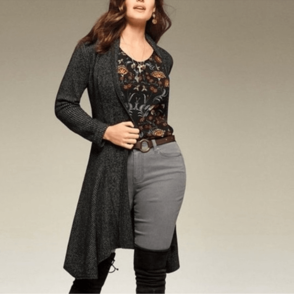 Cabi Cloak Black Marled Knit Longline Duster Cardigan Style #3530 Size Medium