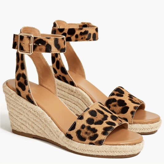 New J Crew Leopard Calfhair Wedge Espadrilles NWOT Size 7,5