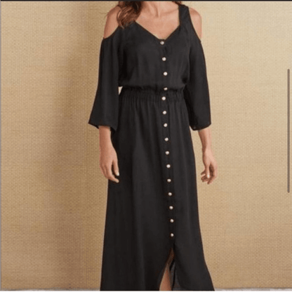 Soft Surroundings Brigette Tencel Maxi Dress in Black NEW Size Medium