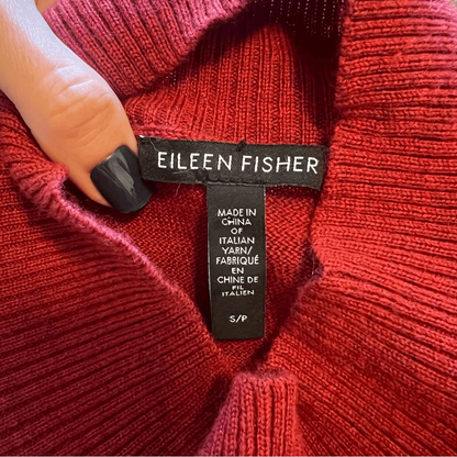 Eileen Fisher 100% Merino Wool Mock Tunic Sweater Mock Neck Size Small Oversized